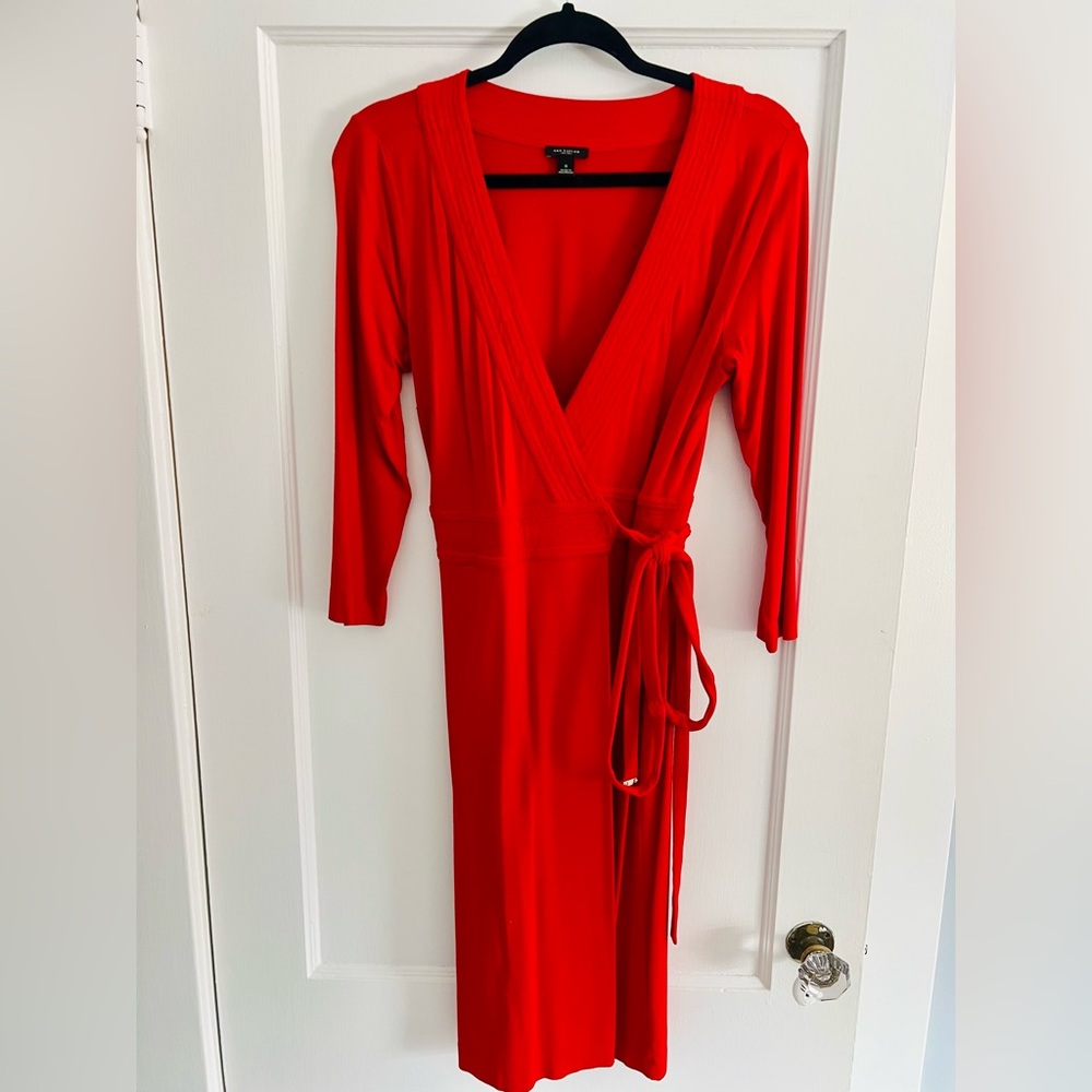 Ann Taylor, Timeless Red Wrap Dress, Size 6 - Picture 2 of 5